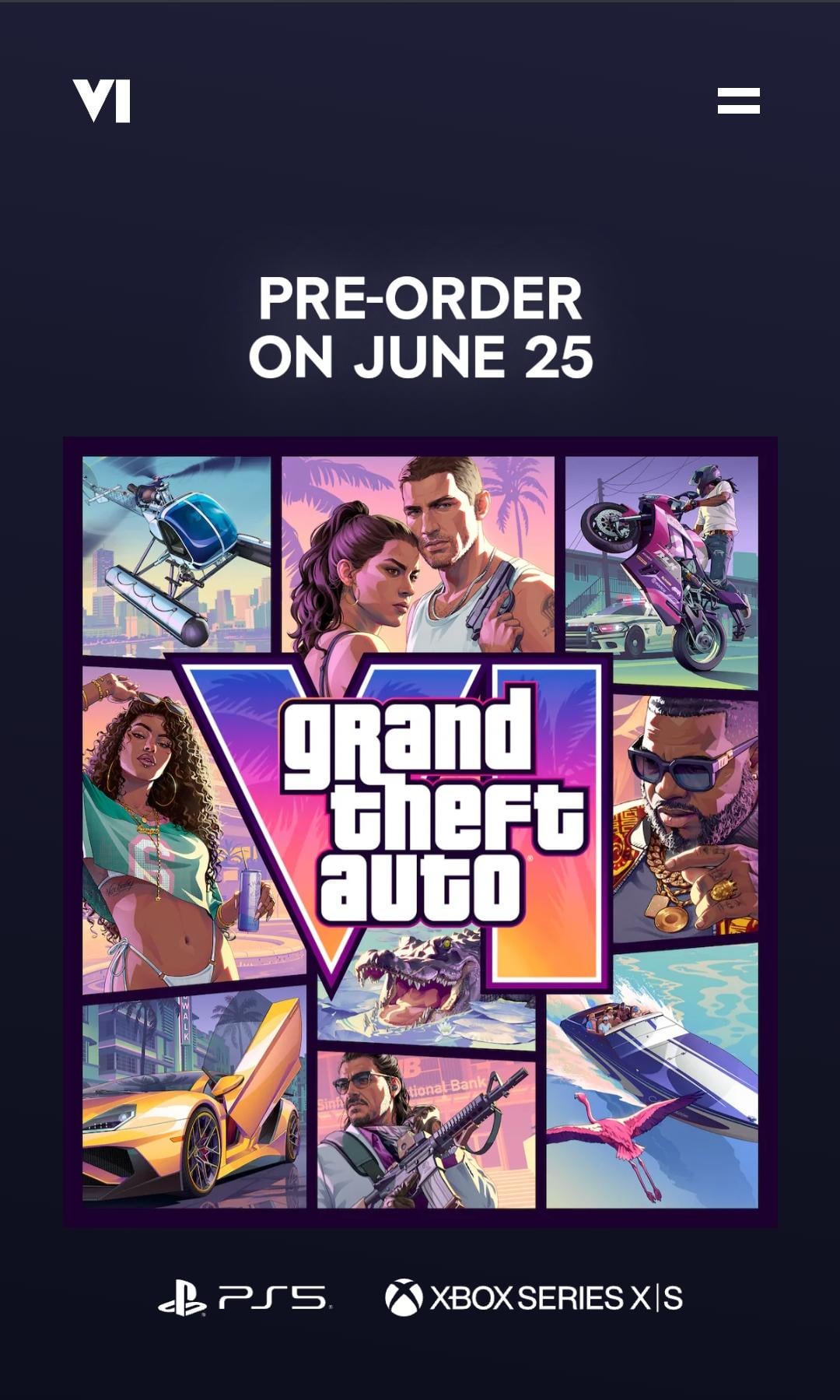 PlayStation screen showing the GTA VI preorder countdown
